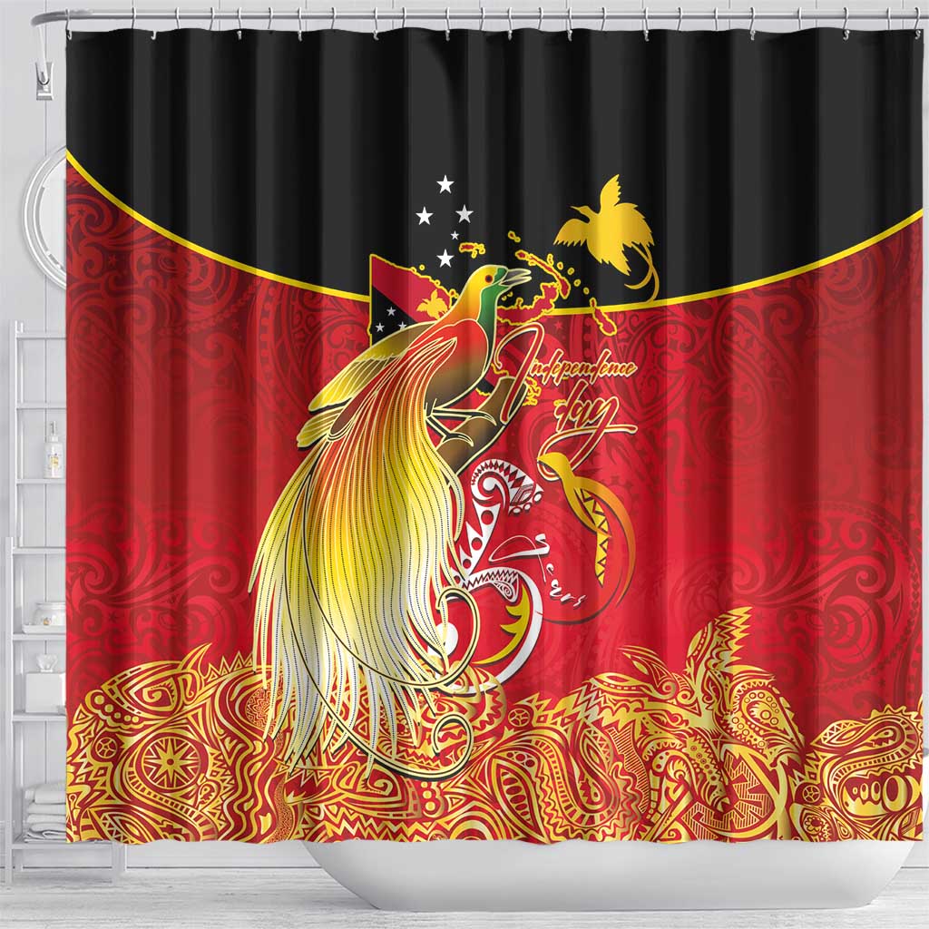 Papua New Guinea Independence Day Shower Curtain Happy Anniversary 50th Bird-of-paradise Melanesian Tattoos LT03 - Polynesian Pride