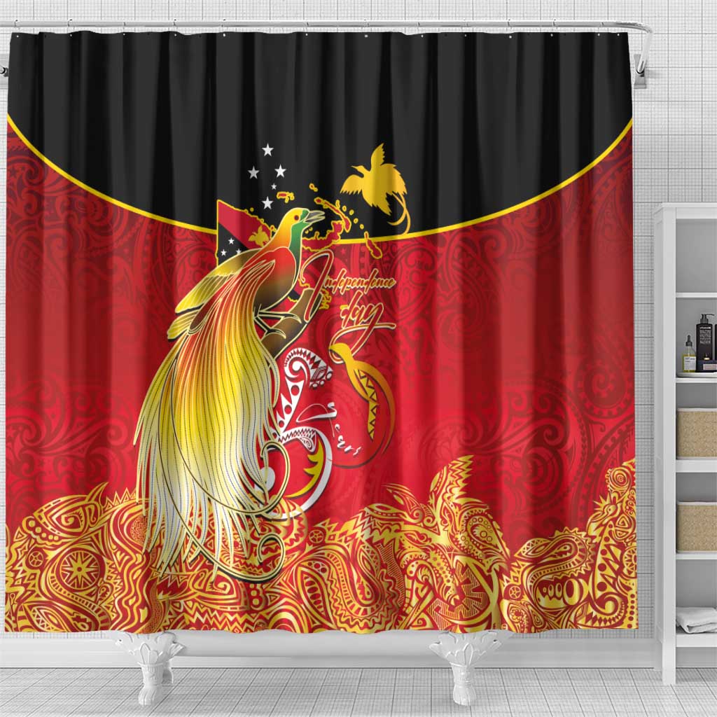 Papua New Guinea Independence Day Shower Curtain Happy Anniversary 50th Bird-of-paradise Melanesian Tattoos LT03 - Polynesian Pride