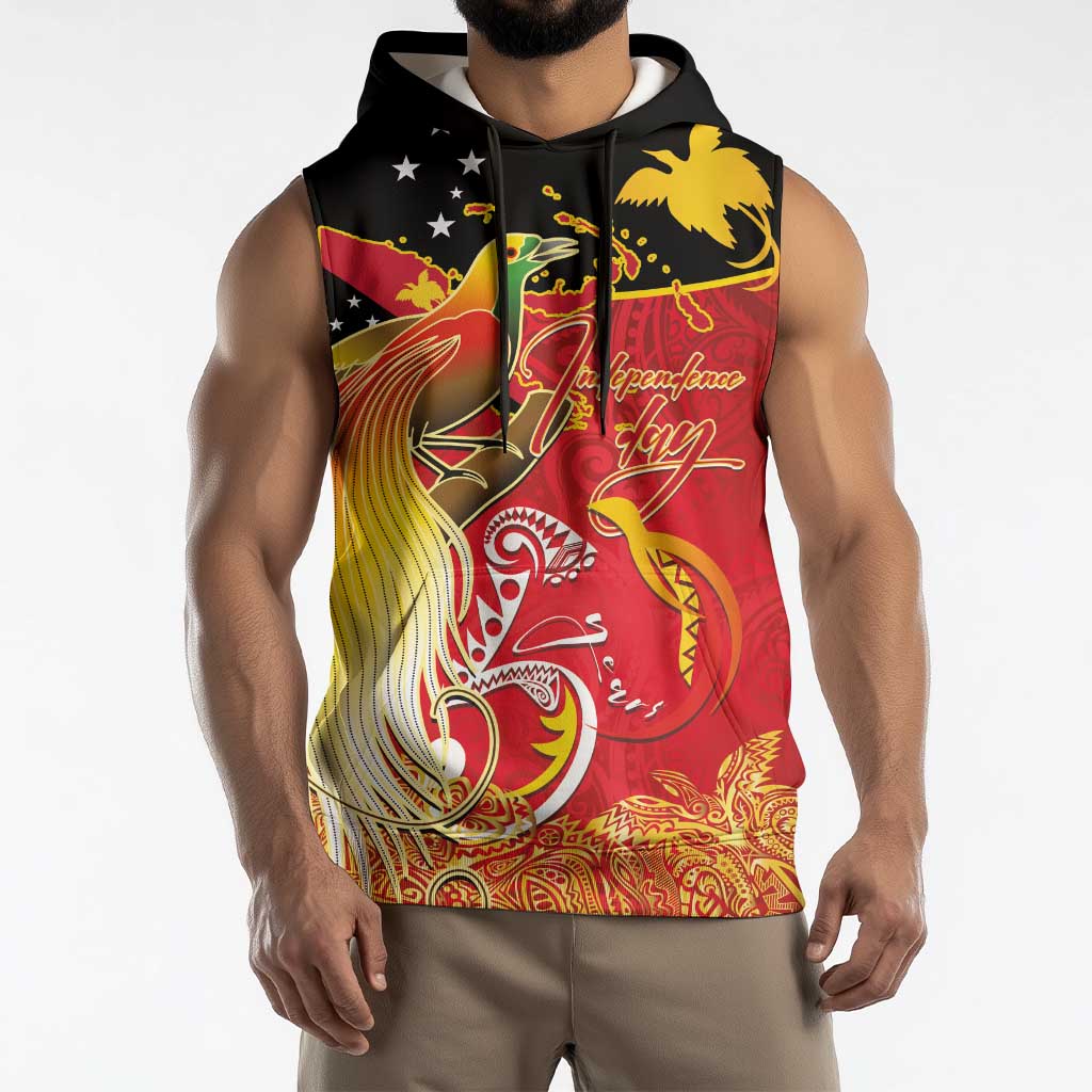 Papua New Guinea Independence Day Sleeveless Hoodie Happy Anniversary 50th Bird-of-paradise Melanesian Tattoos LT03 - Polynesian Pride