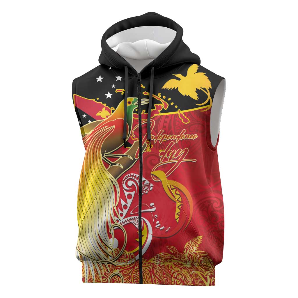 Papua New Guinea Independence Day Sleeveless Zip Hoodie Happy Anniversary 50th Bird-of-paradise Melanesian Tattoos - Polynesian Pride