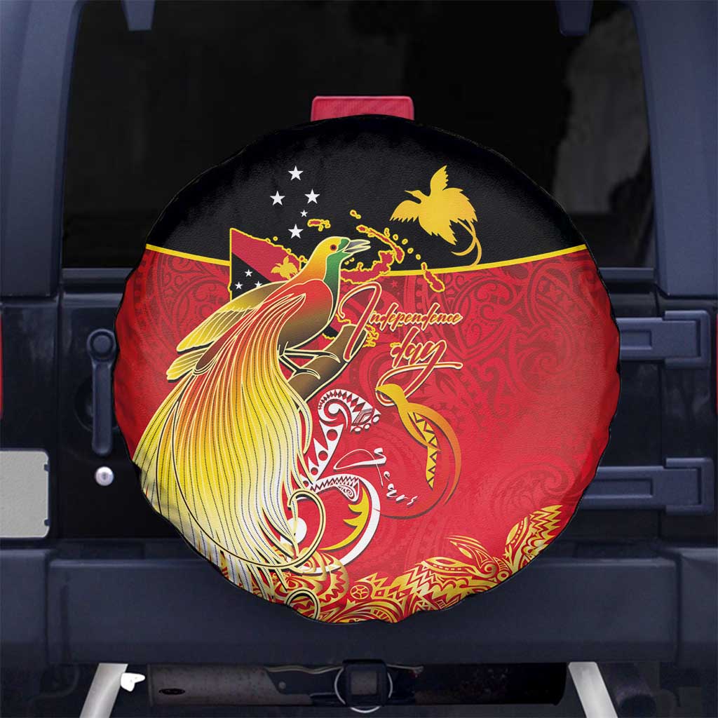 Papua New Guinea Independence Day Spare Tire Cover Happy Anniversary 50th Bird-of-paradise Melanesian Tattoos LT03 No hole Black - Polynesian Pride