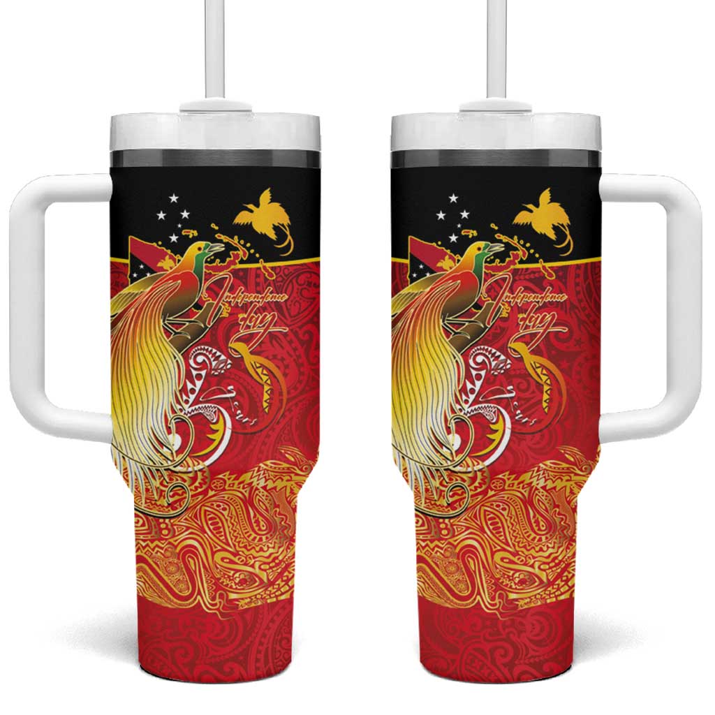 Papua New Guinea Independence Day Tumbler With Handle Happy Anniversary 50th Bird-of-paradise Melanesian Tattoos LT03 One Size: 40 oz Black - Polynesian Pride
