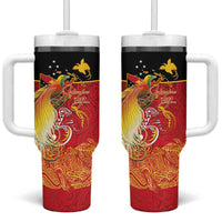 Papua New Guinea Independence Day Tumbler With Handle Happy Anniversary 50th Bird-of-paradise Melanesian Tattoos LT03 One Size: 40 oz Black - Polynesian Pride