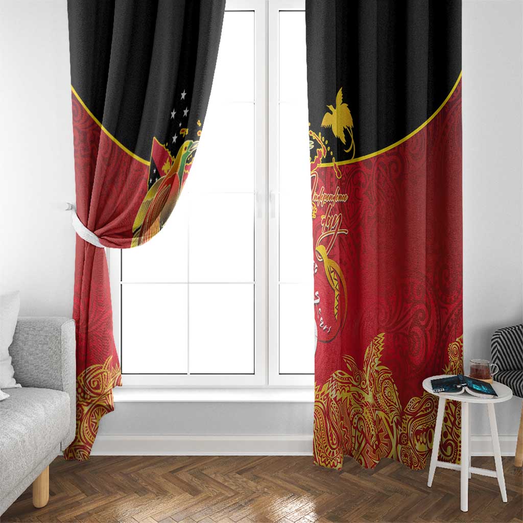 Papua New Guinea Independence Day Window Curtain Happy Anniversary 50th Bird-of-paradise Melanesian Tattoos - Polynesian Pride
