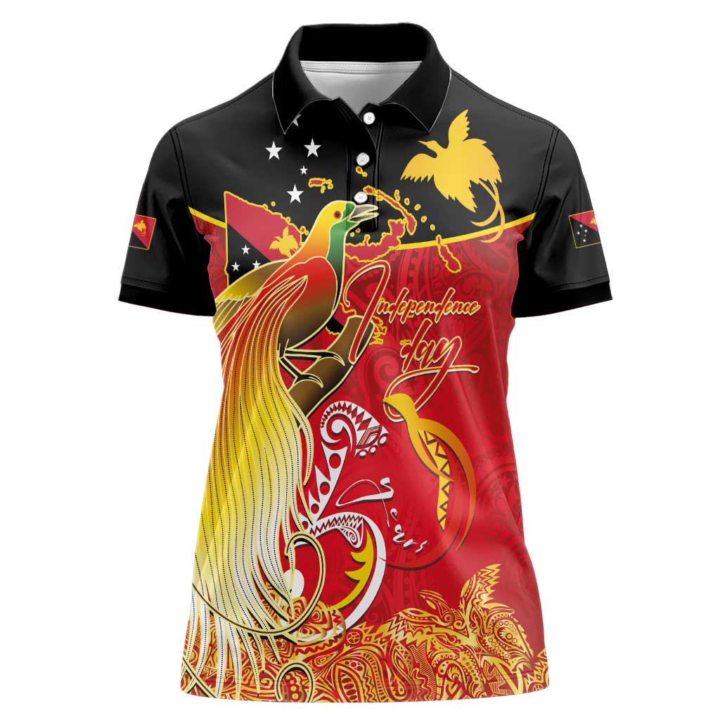Papua New Guinea Independence Day Women Polo Shirt Happy Anniversary 50th Bird-of-paradise Melanesian Tattoos LT03 Female Black - Polynesian Pride