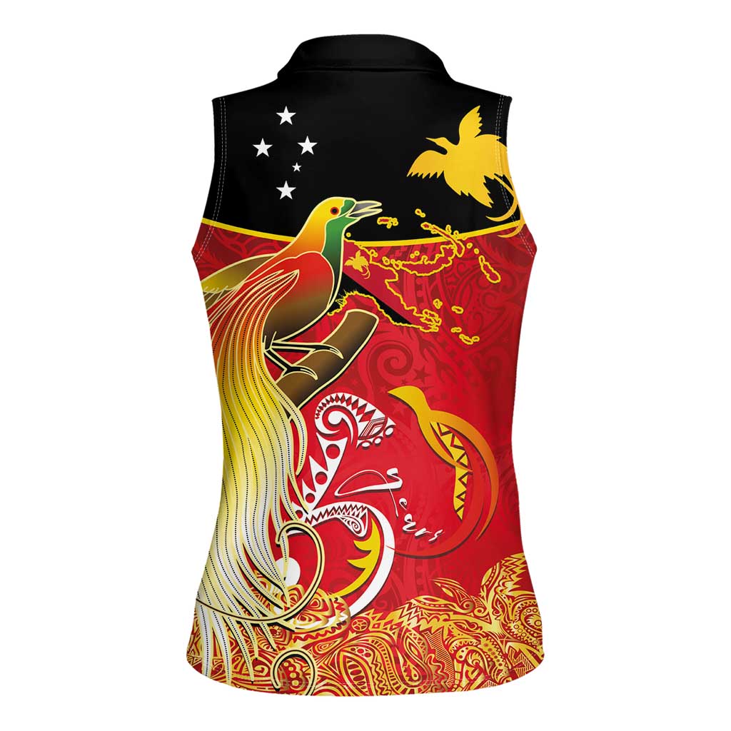 Papua New Guinea Independence Day Women Sleeveless Polo Shirt Happy Anniversary 50th Bird-of-paradise Melanesian Tattoos LT03 - Polynesian Pride