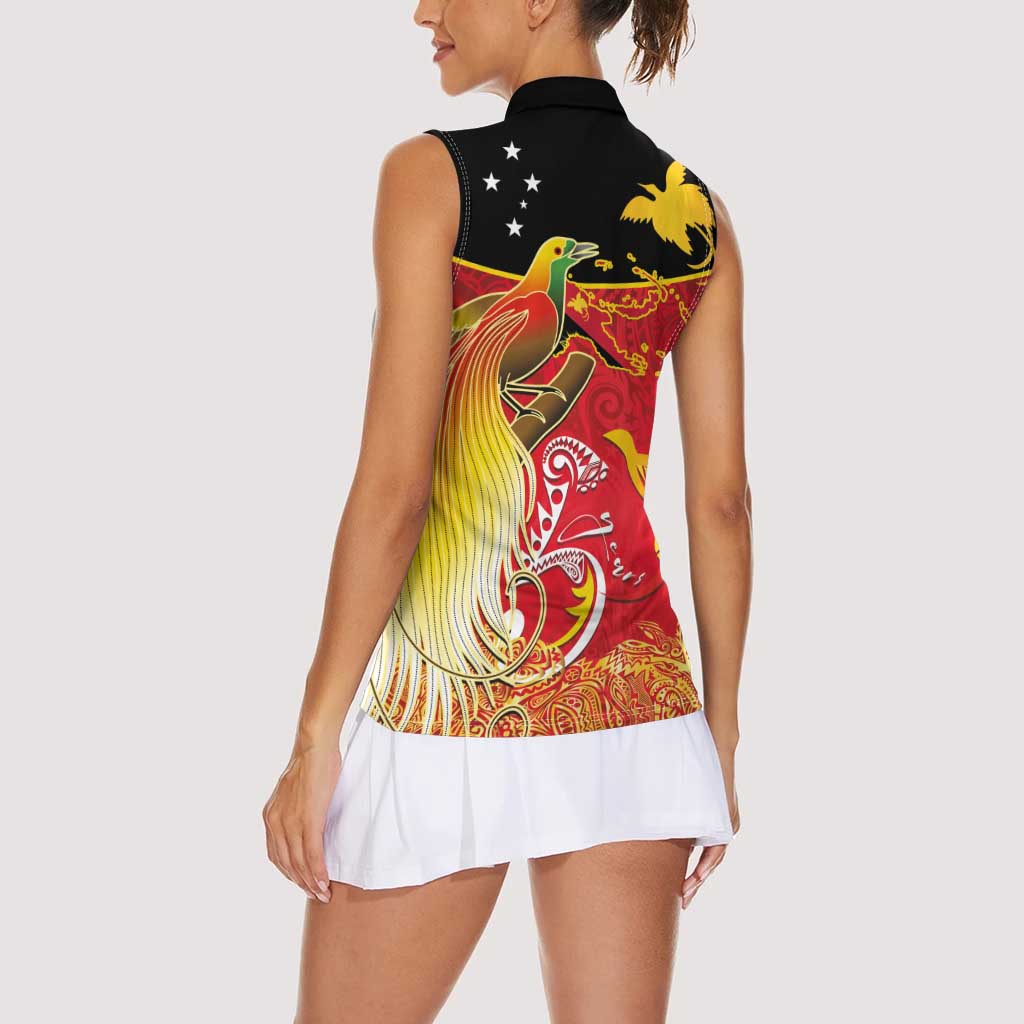 Papua New Guinea Independence Day Women Sleeveless Polo Shirt Happy Anniversary 50th Bird-of-paradise Melanesian Tattoos LT03 - Polynesian Pride