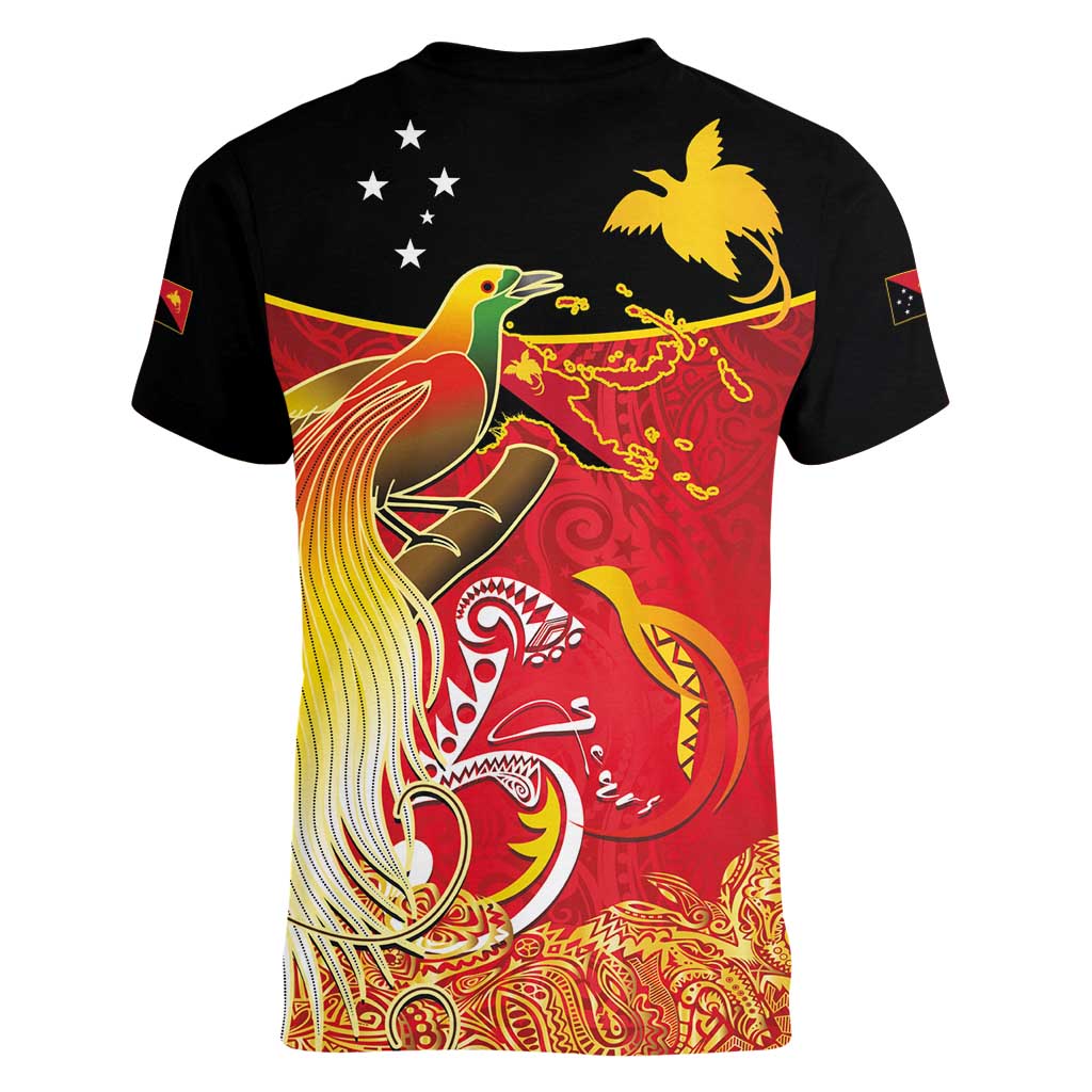 Papua New Guinea Independence Day Women V-Neck T-Shirt Happy Anniversary 50th Bird-of-paradise Melanesian Tattoos LT03 - Polynesian Pride