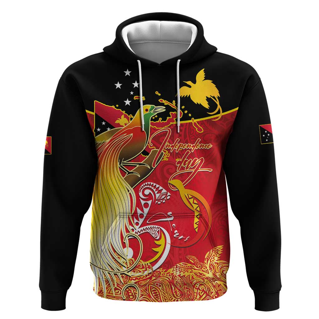 Papua New Guinea Independence Day Zip Hoodie Happy Anniversary 50th Bird-of-paradise Melanesian Tattoos LT03 Pullover Hoodie Black - Polynesian Pride
