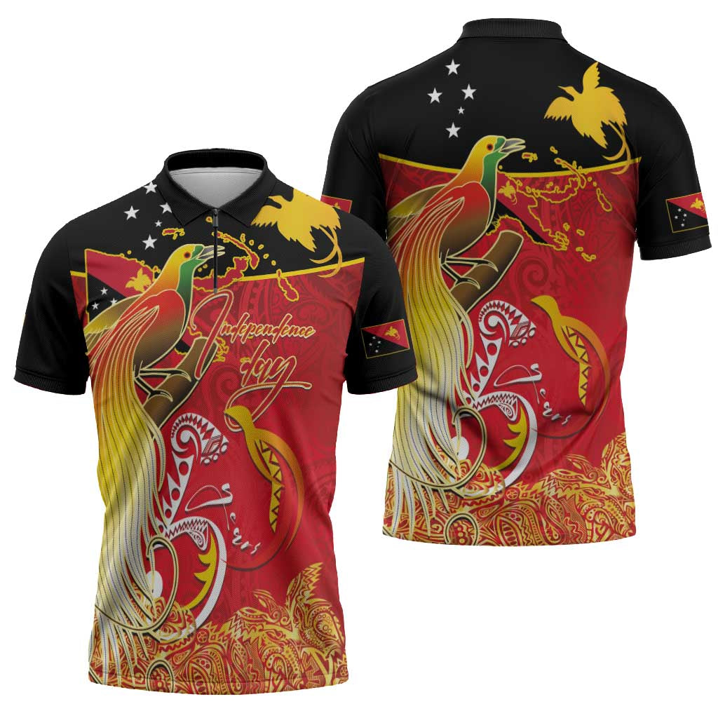 Papua New Guinea Independence Day Zipper Polo Shirt Happy Anniversary 50th Bird-of-paradise Melanesian Tattoos LT03 - Polynesian Pride