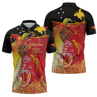 Papua New Guinea Independence Day Zipper Polo Shirt Happy Anniversary 50th Bird-of-paradise Melanesian Tattoos LT03 - Polynesian Pride