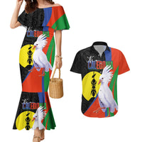 New Caledonia Couples Matching Mermaid Dress and Hawaiian Shirt Kagu Bird and The Seal with Melanesian Culture LT03 Black - Polynesian Pride
