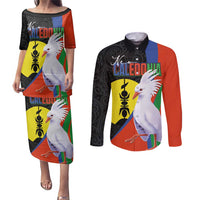 New Caledonia Couples Matching Puletasi and Long Sleeve Button Shirt Kagu Bird and The Seal with Melanesian Culture LT03 Black - Polynesian Pride