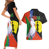 New Caledonia Couples Matching Short Sleeve Bodycon Dress and Hawaiian Shirt Kagu Bird and The Seal with Melanesian Culture LT03 - Polynesian Pride