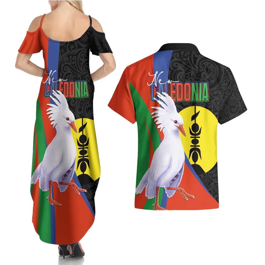 New Caledonia Couples Matching Summer Maxi Dress and Hawaiian Shirt Kagu Bird and The Seal with Melanesian Culture LT03 - Polynesian Pride