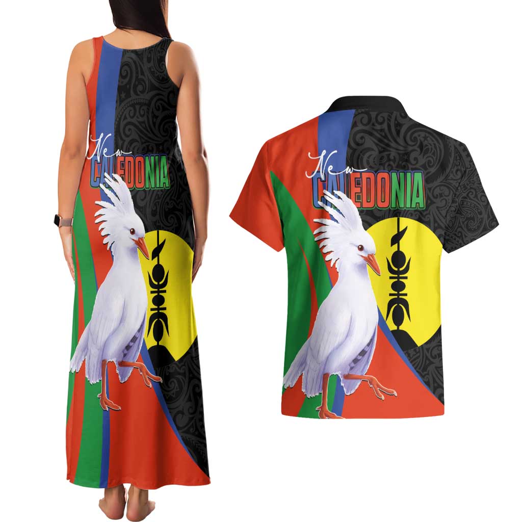 New Caledonia Couples Matching Tank Maxi Dress and Hawaiian Shirt Kagu Bird and The Seal with Melanesian Culture LT03 - Polynesian Pride