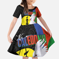 New Caledonia Family Matching Mermaid Dress and Hawaiian Shirt Kagu Bird and The Seal with Melanesian Culture LT03 Daughter's Dress Black - Polynesian Pride