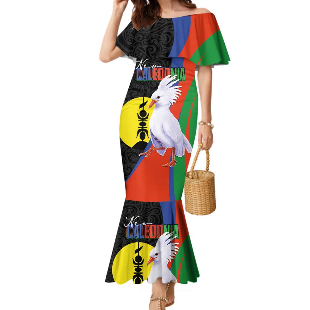 New Caledonia Family Matching Mermaid Dress and Hawaiian Shirt Kagu Bird and The Seal with Melanesian Culture LT03 Mom's Dress Black - Polynesian Pride