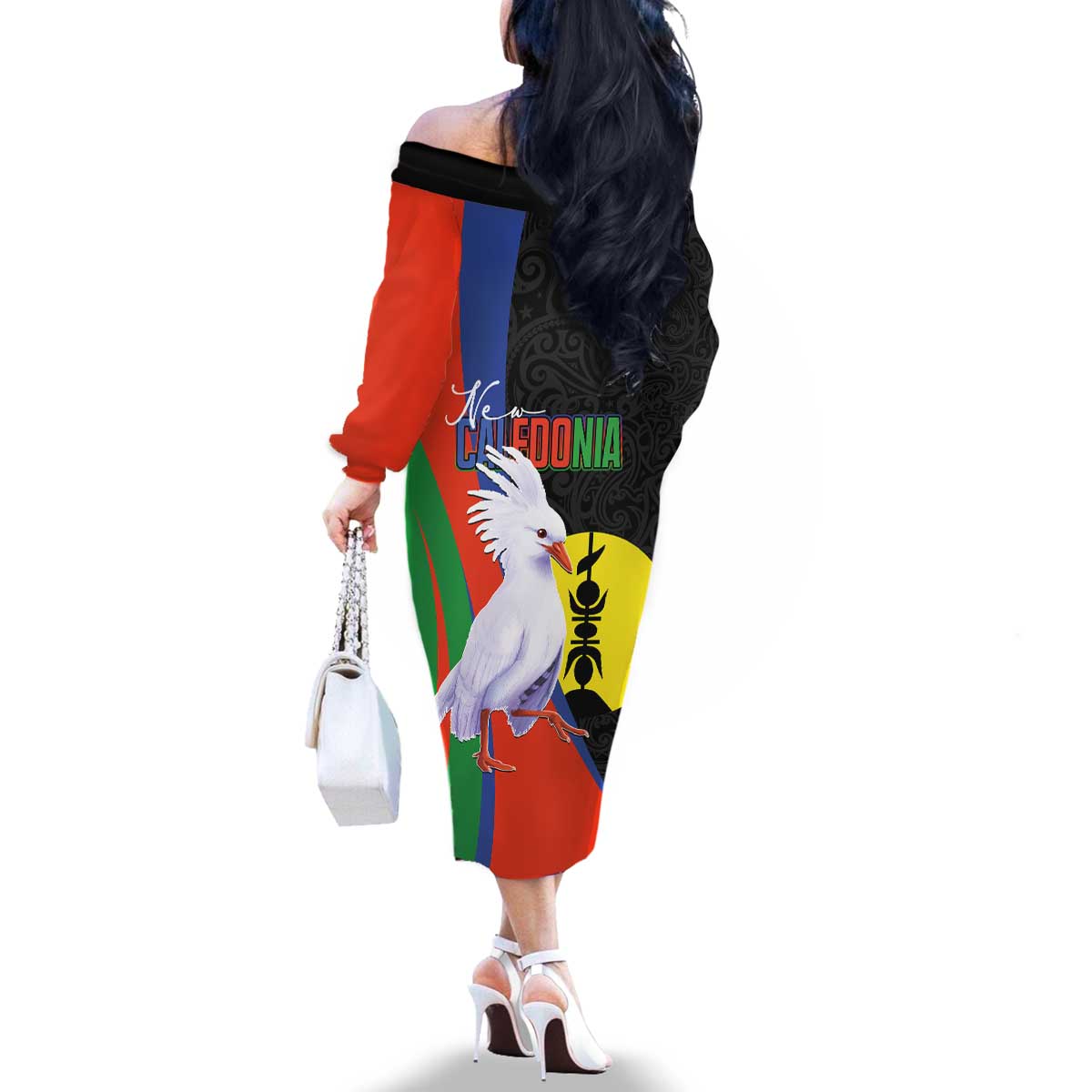 New Caledonia Family Matching Off The Shoulder Long Sleeve Dress and Hawaiian Shirt Kagu Bird and The Seal with Melanesian Culture LT03 - Polynesian Pride