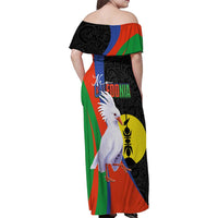 New Caledonia Family Matching Off Shoulder Maxi Dress and Hawaiian Shirt Kagu Bird and The Seal with Melanesian Culture LT03 - Polynesian Pride