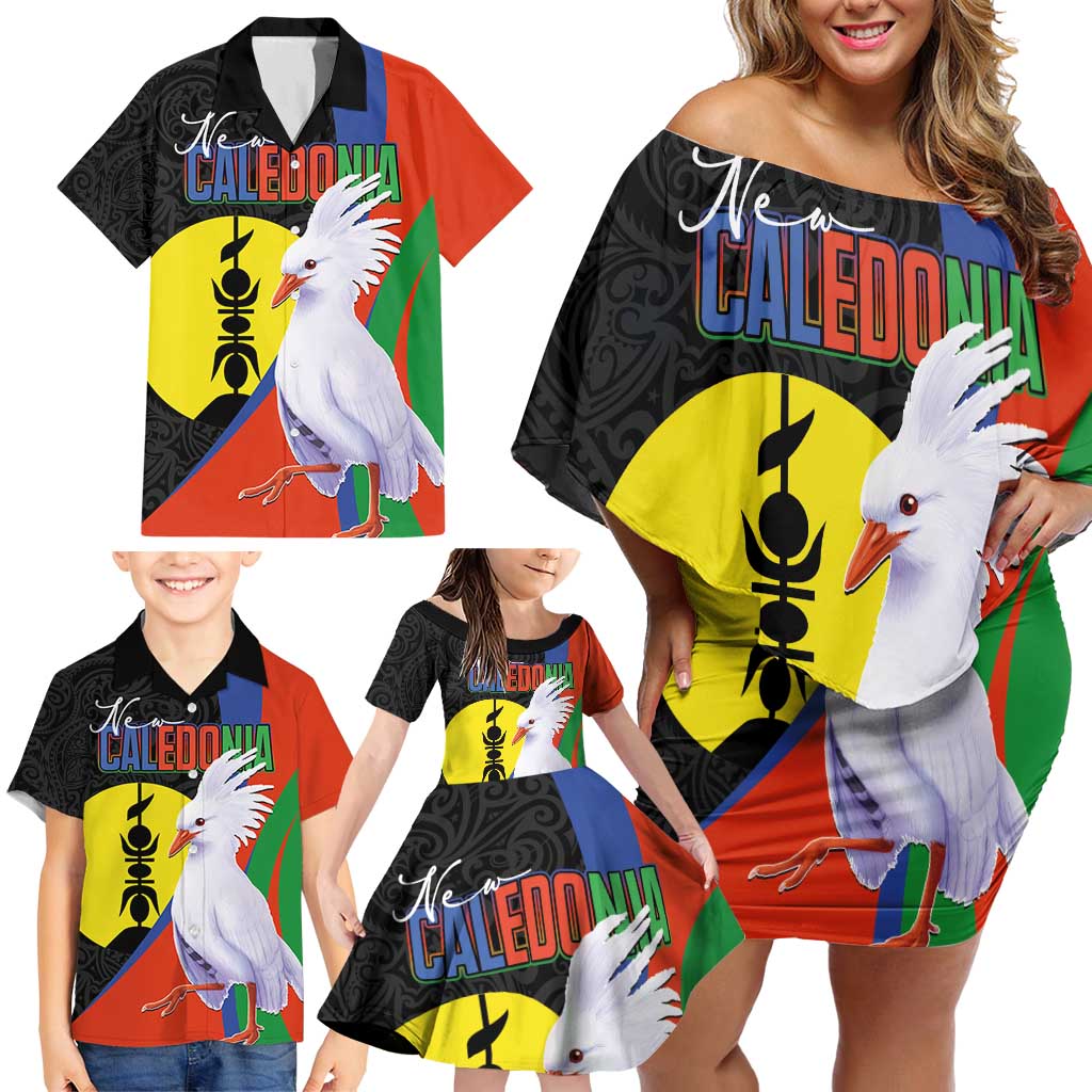 New Caledonia Family Matching Off Shoulder Short Dress and Hawaiian Shirt Kagu Bird and The Seal with Melanesian Culture LT03 - Polynesian Pride