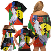 New Caledonia Family Matching Off Shoulder Short Dress and Hawaiian Shirt Kagu Bird and The Seal with Melanesian Culture LT03 - Polynesian Pride