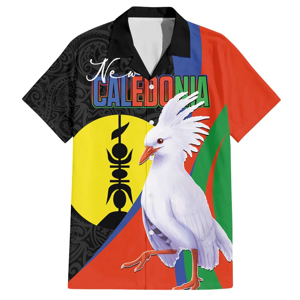 New Caledonia Family Matching Off Shoulder Short Dress and Hawaiian Shirt Kagu Bird and The Seal with Melanesian Culture LT03 Dad's Shirt - Short Sleeve Black - Polynesian Pride