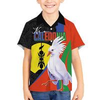 New Caledonia Family Matching Off Shoulder Short Dress and Hawaiian Shirt Kagu Bird and The Seal with Melanesian Culture LT03 Son's Shirt Black - Polynesian Pride
