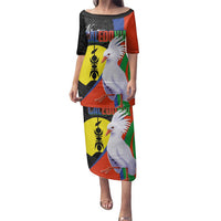New Caledonia Family Matching Puletasi and Hawaiian Shirt Kagu Bird and The Seal with Melanesian Culture LT03 Mom's Dress Black - Polynesian Pride