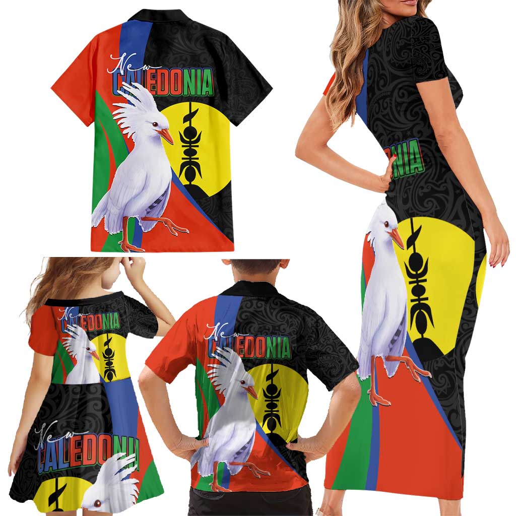 New Caledonia Family Matching Short Sleeve Bodycon Dress and Hawaiian Shirt Kagu Bird and The Seal with Melanesian Culture LT03 - Polynesian Pride