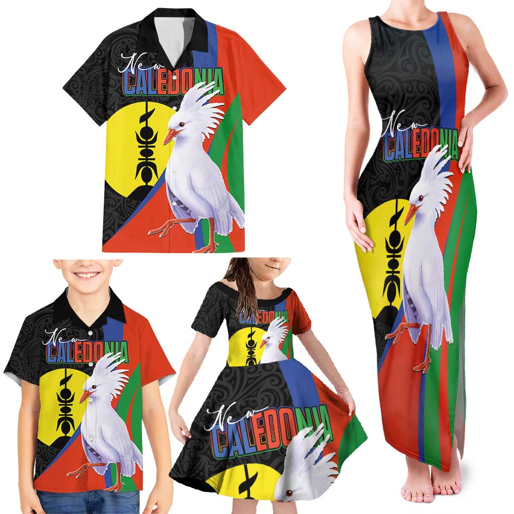 New Caledonia Family Matching Tank Maxi Dress and Hawaiian Shirt Kagu Bird and The Seal with Melanesian Culture LT03 - Polynesian Pride