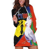 New Caledonia Hoodie Dress Kagu Bird and The Seal with Melanesian Culture LT03 Black - Polynesian Pride