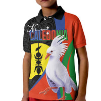 New Caledonia Kid Polo Shirt Kagu Bird and The Seal with Melanesian Culture LT03 Kid Black - Polynesian Pride
