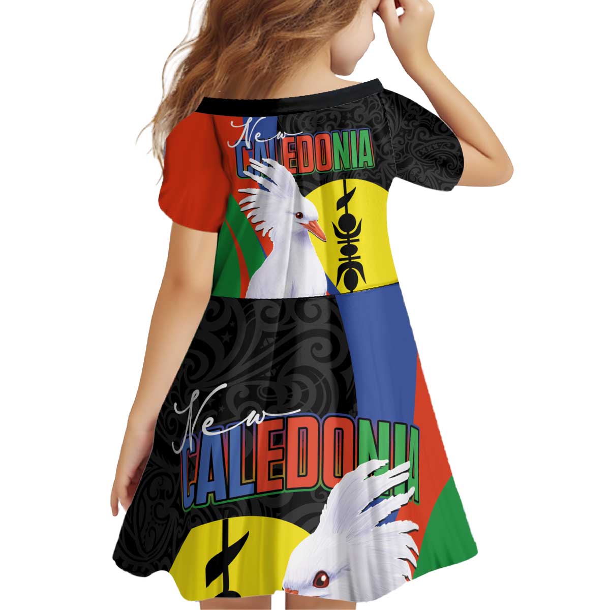 New Caledonia Kid Short Sleeve Dress Kagu Bird and The Seal with Melanesian Culture LT03 - Polynesian Pride