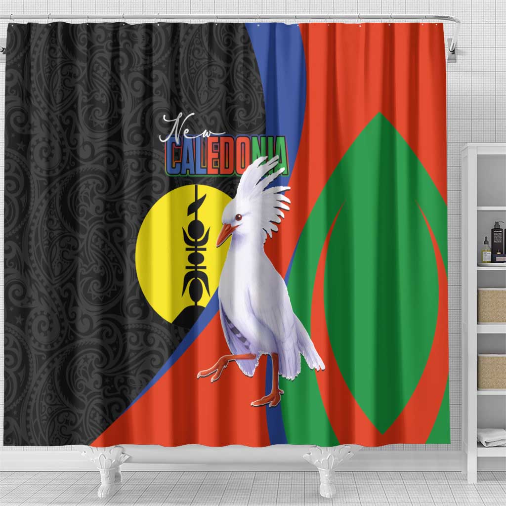 New Caledonia Shower Curtain Kagu Bird and The Seal with Melanesian Culture - Polynesian Pride