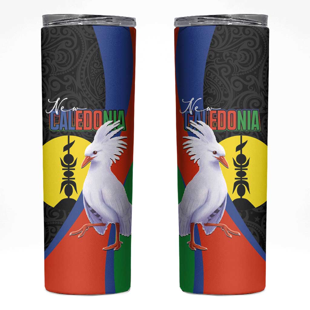New Caledonia Skinny Tumbler Kagu Bird and The Seal with Melanesian Culture LT03 Black - Polynesian Pride