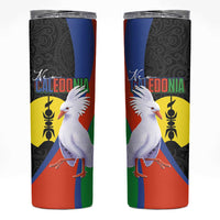 New Caledonia Skinny Tumbler Kagu Bird and The Seal with Melanesian Culture LT03 Black - Polynesian Pride
