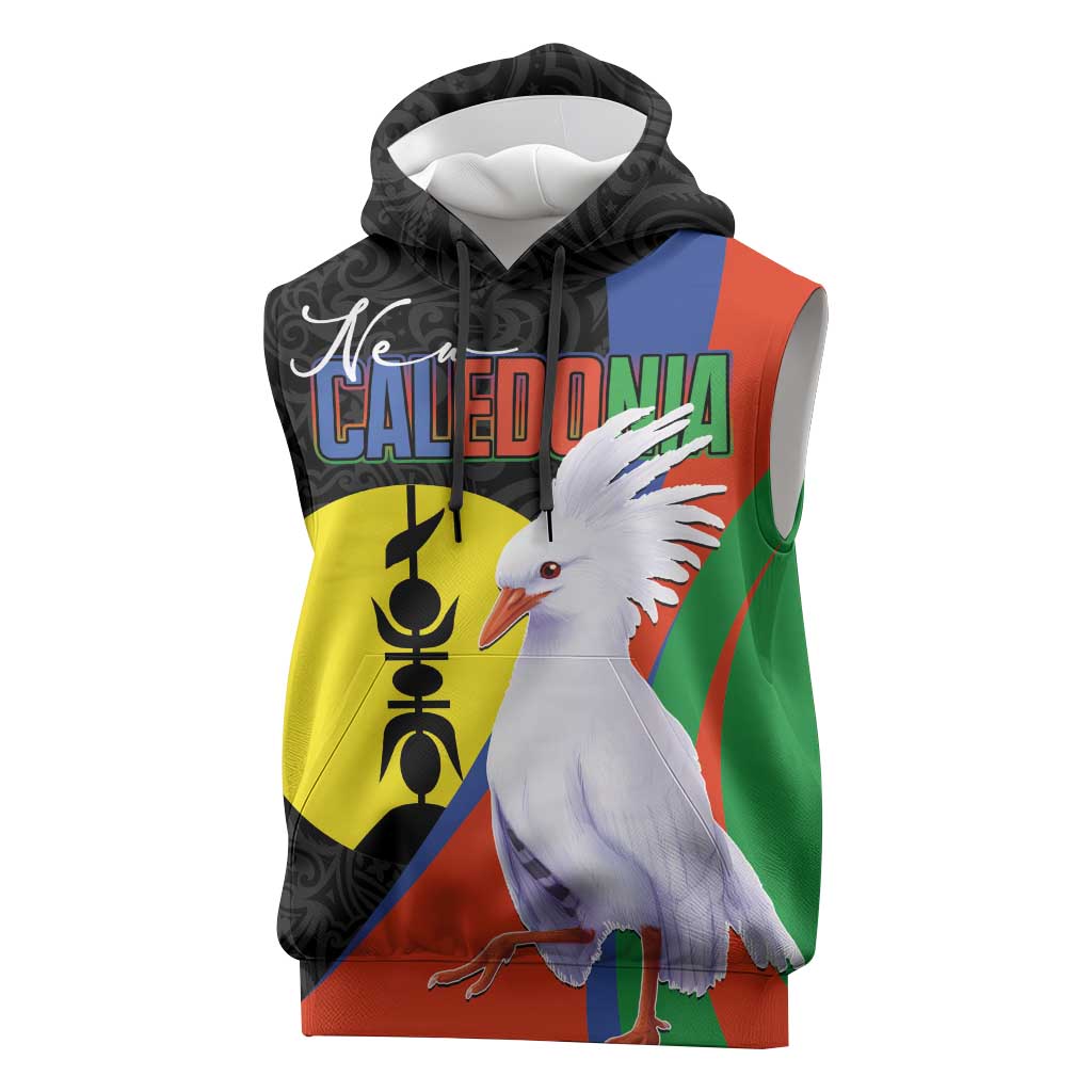 New Caledonia Sleeveless Hoodie Kagu Bird and The Seal with Melanesian Culture LT03 Black - Polynesian Pride
