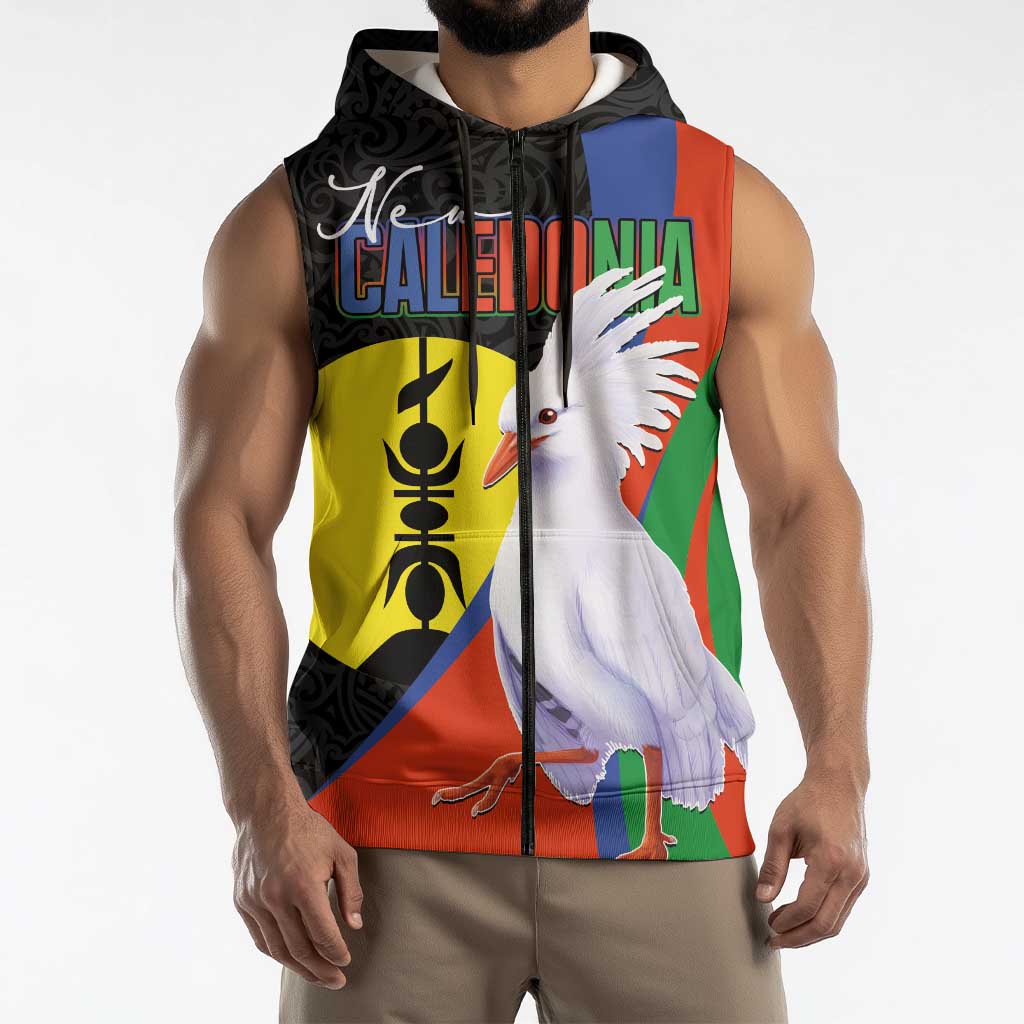 New Caledonia Sleeveless Zip Hoodie Kagu Bird and The Seal with Melanesian Culture LT03 - Polynesian Pride