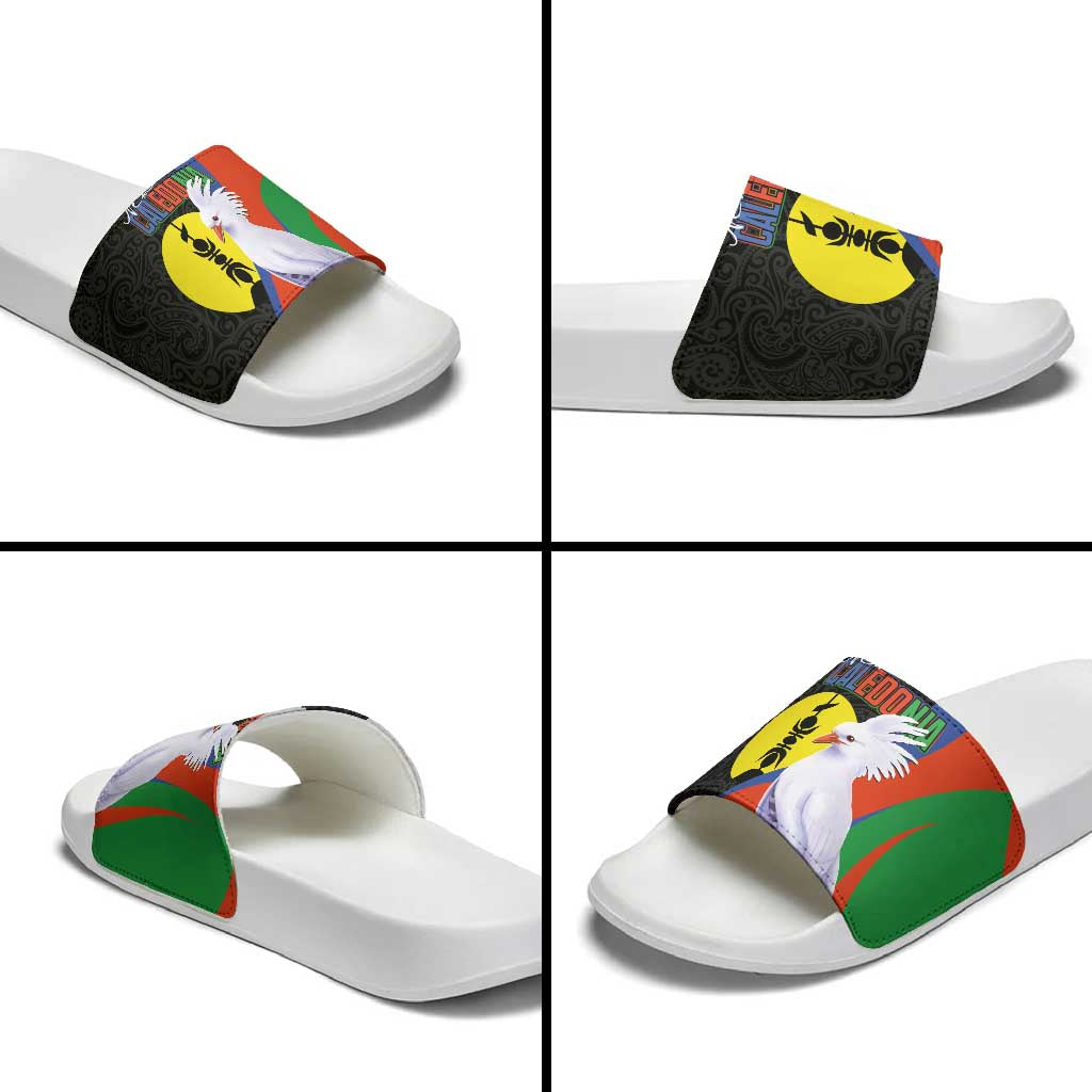 New Caledonia Slide Sandals Kagu Bird and The Seal with Melanesian Culture - Polynesian Pride
