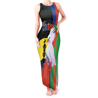 New Caledonia Tank Maxi Dress Kagu Bird and The Seal with Melanesian Culture LT03 Women Black - Polynesian Pride