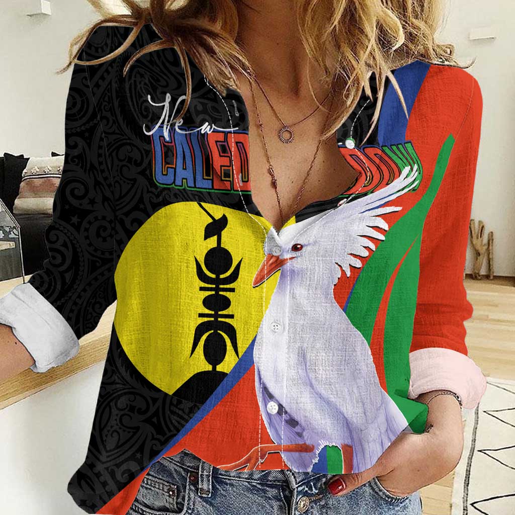 New Caledonia Women Casual Shirt Kagu Bird and The Seal with Melanesian Culture LT03 Female Black - Polynesian Pride