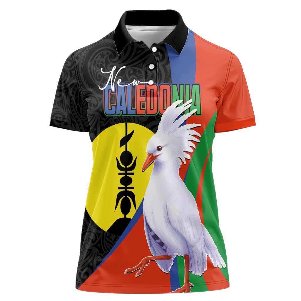 New Caledonia Women Polo Shirt Kagu Bird and The Seal with Melanesian Culture LT03 Female Black - Polynesian Pride
