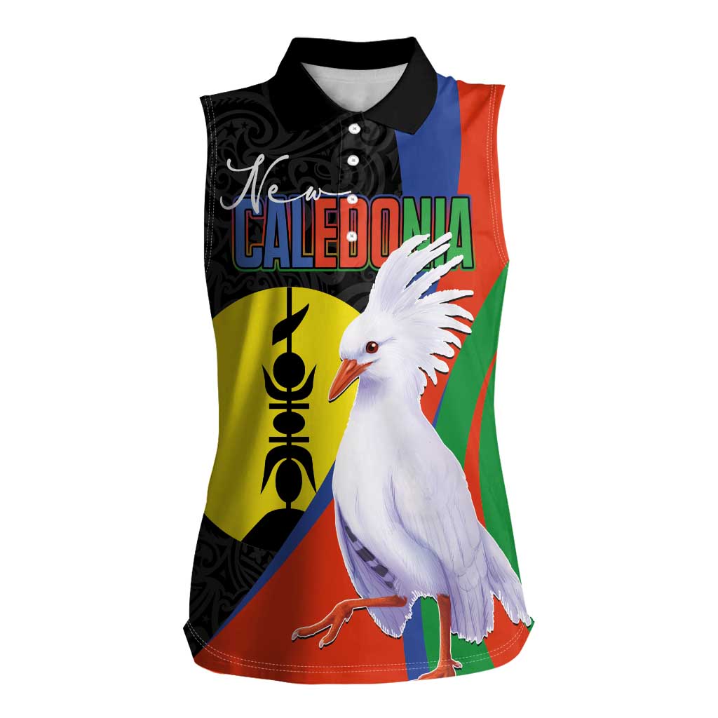 New Caledonia Women Sleeveless Polo Shirt Kagu Bird and The Seal with Melanesian Culture LT03 Female Black - Polynesian Pride
