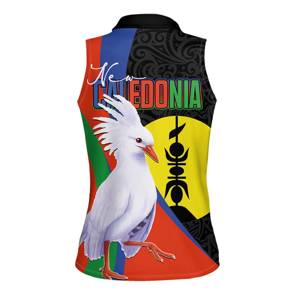 New Caledonia Women Sleeveless Polo Shirt Kagu Bird and The Seal with Melanesian Culture LT03 - Polynesian Pride