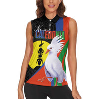 New Caledonia Women Sleeveless Polo Shirt Kagu Bird and The Seal with Melanesian Culture LT03 - Polynesian Pride