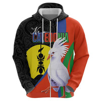 New Caledonia Zip Hoodie Kagu Bird and The Seal with Melanesian Culture - Polynesian Pride