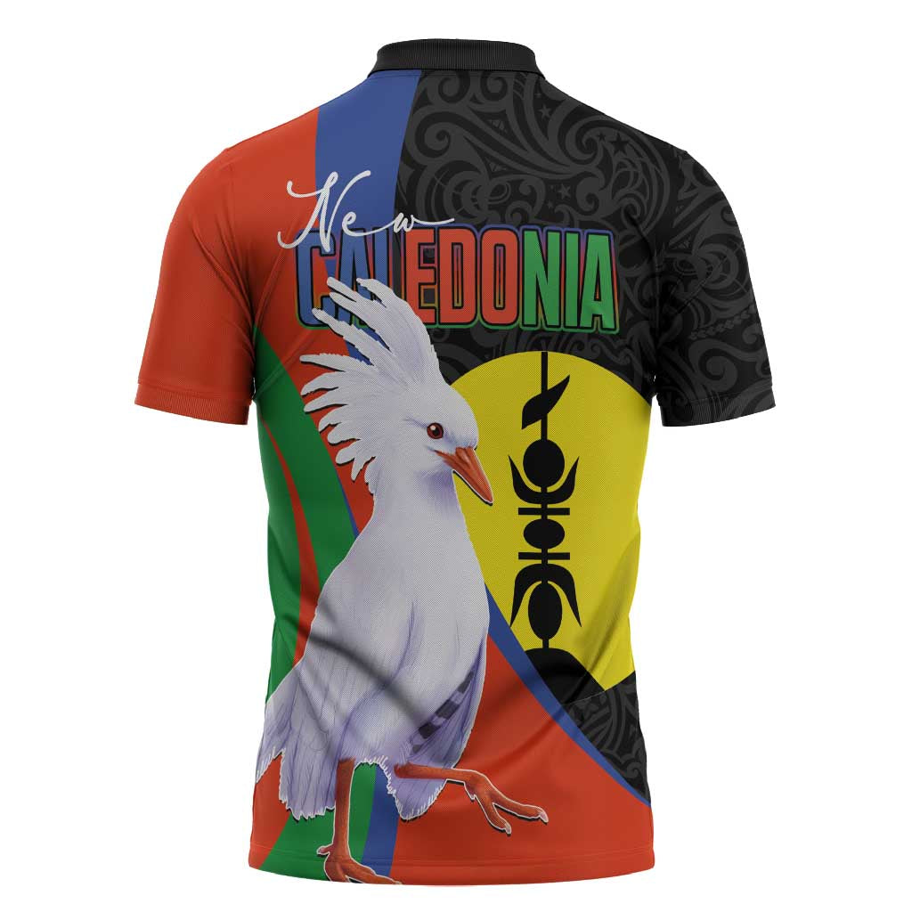 New Caledonia Zipper Polo Shirt Kagu Bird and The Seal with Melanesian Culture LT03 - Polynesian Pride