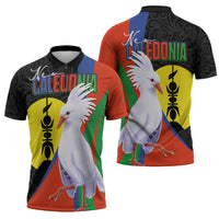 New Caledonia Zipper Polo Shirt Kagu Bird and The Seal with Melanesian Culture LT03 - Polynesian Pride