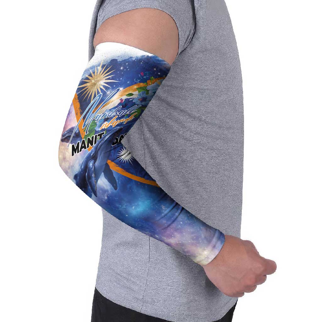 Marshall Islands Manit Day Arm Sleeves Grunge National Flag with Whales and Tribal Tattoos - Polynesian Pride